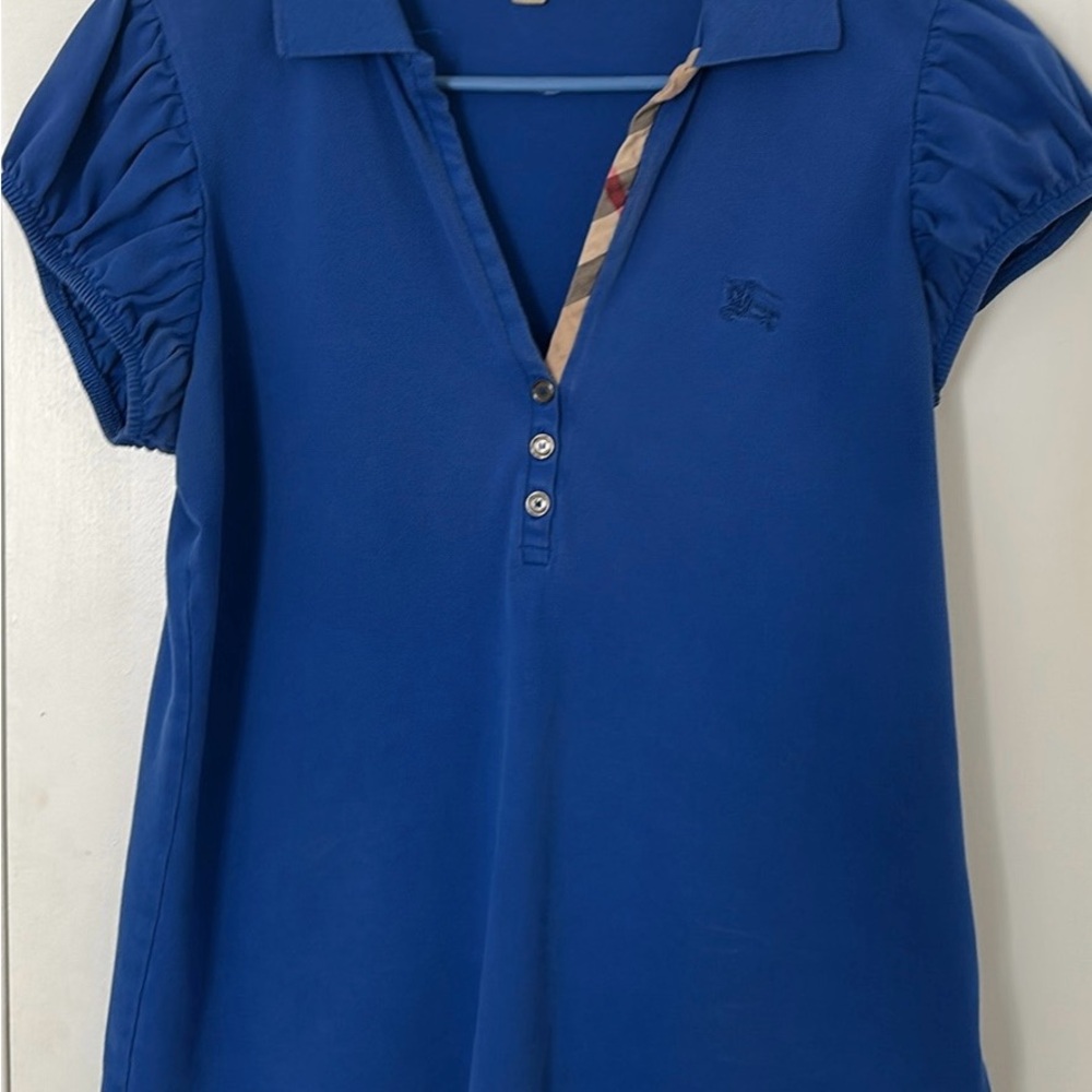 Burberry Blue Polo with Check Trim